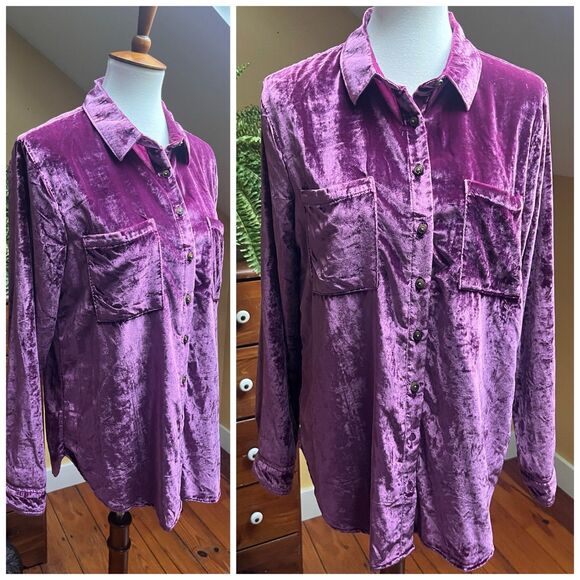 Anthropologie Pilcro Women Shirt Medium Relaxed Velvet Purple Buttondown - Picture 3 of 10